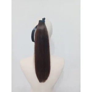 แฮร์พีชผมแท้หางม้าสีน้ำตาลอ่อน ผมแท้ม้วนได้ หนีบตรงได้ ทนความร้อน