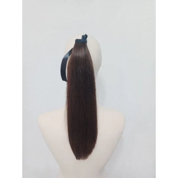 แฮร์พีชผมแท้หางม้าสีน้ำตาลอ่อน ผมแท้ม้วนได้ หนีบตรงได้ ทนความร้อน